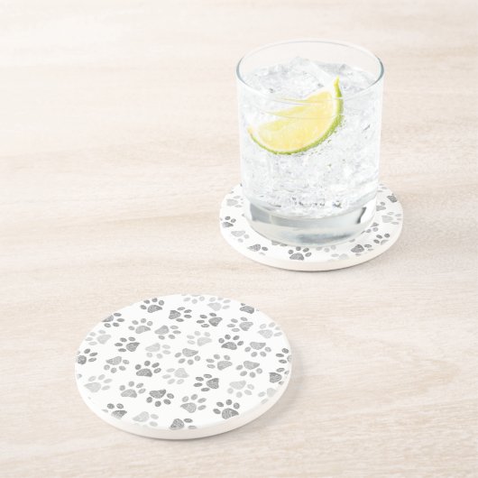 Grijze doodle pootafdrukken zandsteen onderzetter (Zijkant)