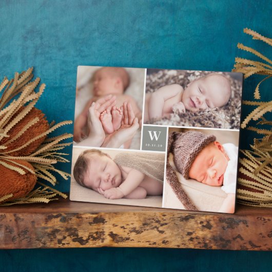 Grijze doos Eenvoudig monogram Nieuw Baby Foto Col Fotoplaat (Zijkant)
