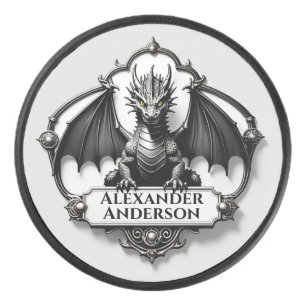 Grijze Draak met Gele Ogen Personaliseer Hockey Puck