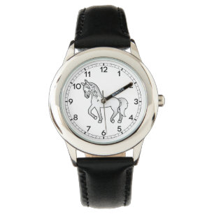 Grijze Dravende Paard Mooie Cartoon Illustratie Horloge