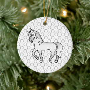 Grijze Dravende Paard Mooie Cartoon Illustratie Keramisch Ornament
