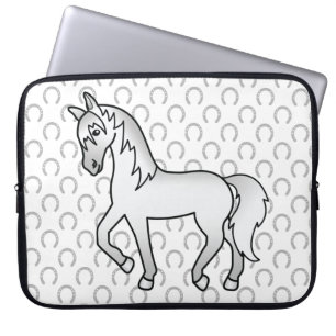 Grijze Dravende Paard Mooie Cartoon Illustratie Laptop Sleeve
