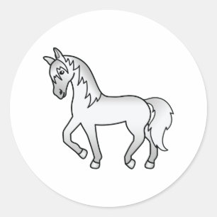 Grijze Dravende Paard Mooie Cartoon Illustratie Ronde Sticker
