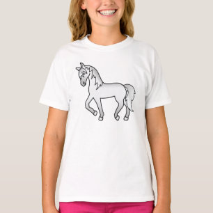 Grijze Dravende Paard Mooie Cartoon Illustratie T-shirt
