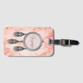 Grijze Dreamcatcher op Roze Marmer Gepersonaliseer Bagagelabel (Voorkant (horizontaal))