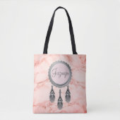 Grijze Dreamcatcher op Roze Marmer Gepersonaliseer Tote Bag (Voorkant)