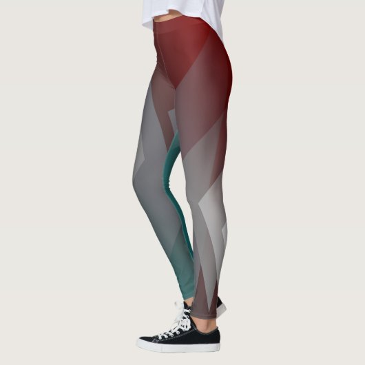 Grijze driehoeken op blauwgroen Bourgogne Leggings (Links)