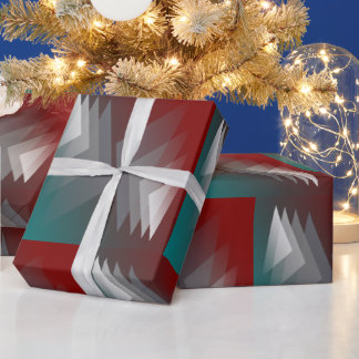 Grijze driehoeken op teal roodpaars cadeaupapier