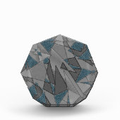 Grijze driehoekige uitsneden met ruwe donkerblauwe fotoblokken (Voorkant)