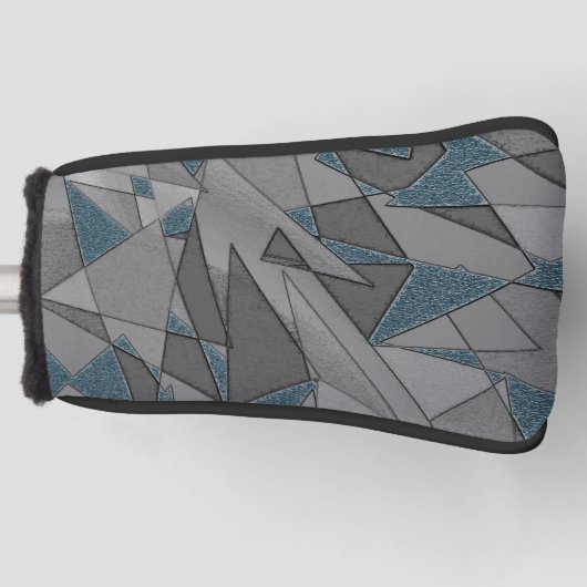 Grijze driehoeksnede met ruwe, donkerblauwe stukke golfheadcover (Voorkant)