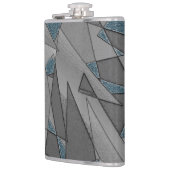 Grijze driehoeksnede met ruwe, donkerblauwe stukke heupfles (Links)