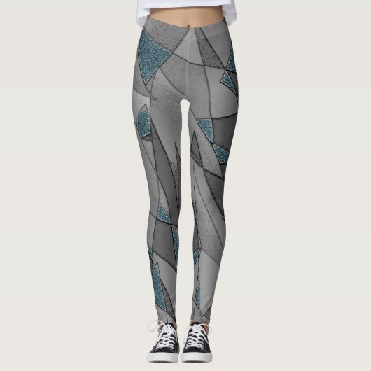 Grijze driehoeksnede met ruwe, donkerblauwe stukke leggings (Voorkant)