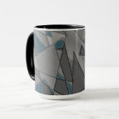 Grijze driehoeksnede met ruwe, donkerblauwe stukke mok (Voorkant links)