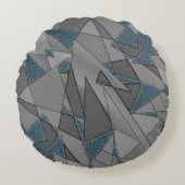Grijze driehoeksnede met ruwe, donkerblauwe stukke rond kussen (Voorkant)