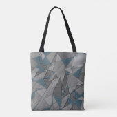 Grijze driehoeksnede met ruwe, donkerblauwe stukke tote bag (Achterkant)