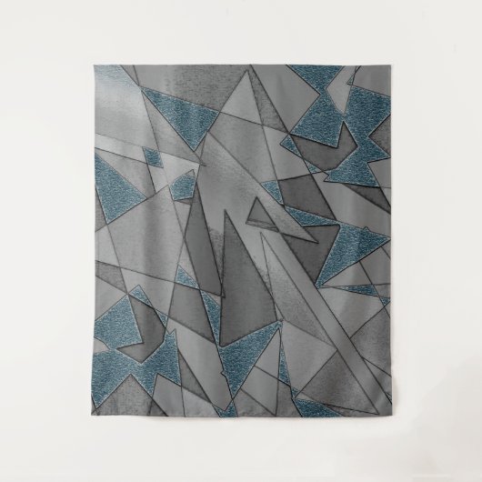 Grijze driehoeksnede met ruwe, donkerblauwe stukke wandkleed (Voorkant)