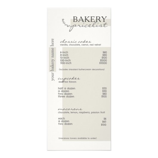 Grijze Drip Menu Bakkerij prijslijst (Voorkant)