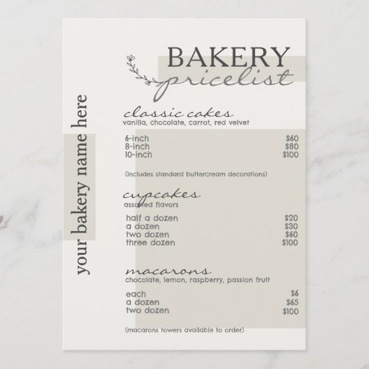 Grijze Drip Typografie Menu Bakkerij prijslijst (Voorkant)