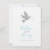 Grijze duif aqua blauw lint verandering van bruilo kaart (Voorkant)