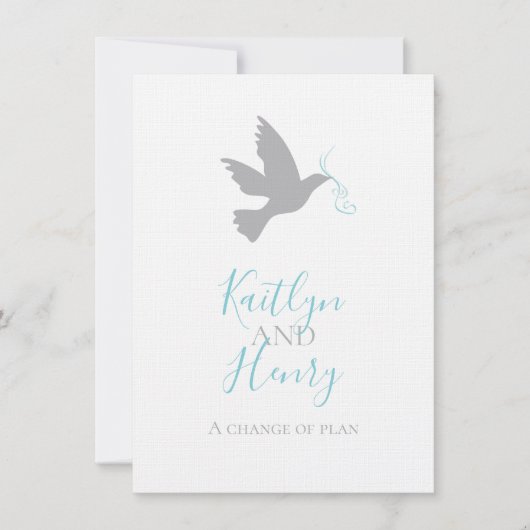 Grijze duif aqua blauw lint verandering van bruilo kaart (Voorkant)