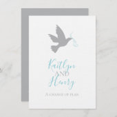 Grijze duif aqua blauw lint verandering van bruilo kaart (Voorkant / Achterkant)