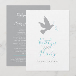 Grijze duif aqua blauw lint verandering van bruilo kaart