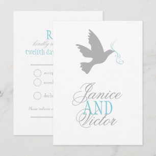 Grijze duif blauwe lint formele trouw-RSVP Kaart