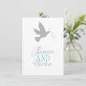 Grijze duif blauwe lint formele trouw-RSVP Kaart (Staand voorkant)