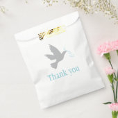 Grijze duif met blauwe linten bruiloft gunst tas bedankzakje (Gezegeld)