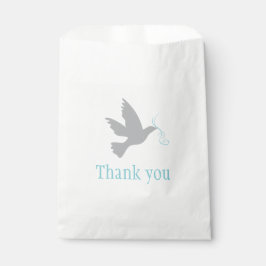 Grijze duif met blauwe linten bruiloft gunst tas bedankzakje