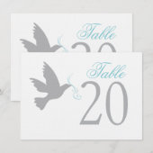 Grijze duif met blauwe tafelnummers voor het huwel (Voorkant / Achterkant)
