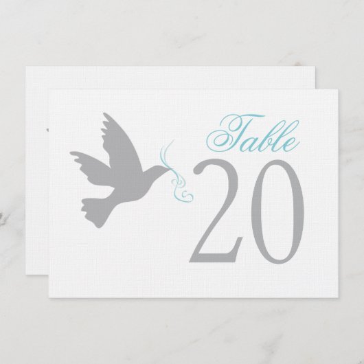 Grijze duif met blauwe trouwtabelnummers kaart (Voorkant / Achterkant)