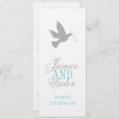 Grijze duif met het menu van het blauwe trouwdiner (Voorkant / Achterkant)