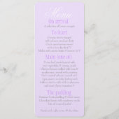 Grijze duif met het menu van het paarse trouwdiner (Achterkant)