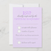 Grijze duif paarse lint formele bruiloft RSVP Kaart (Achterkant)