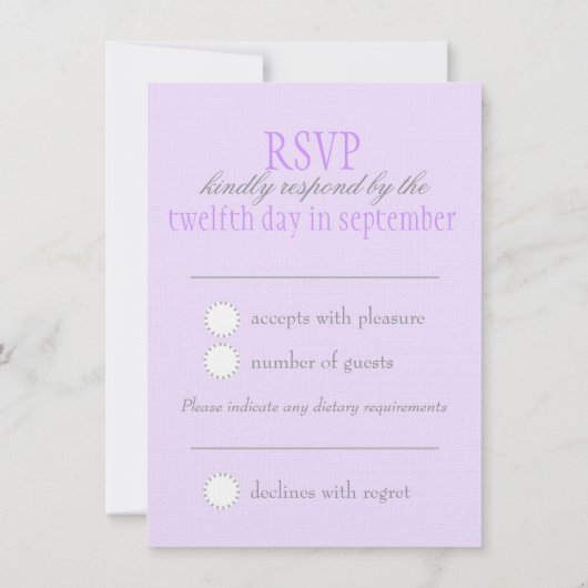 Grijze duif paarse lint formele trouw-RSVP Kaart (Achterkant)