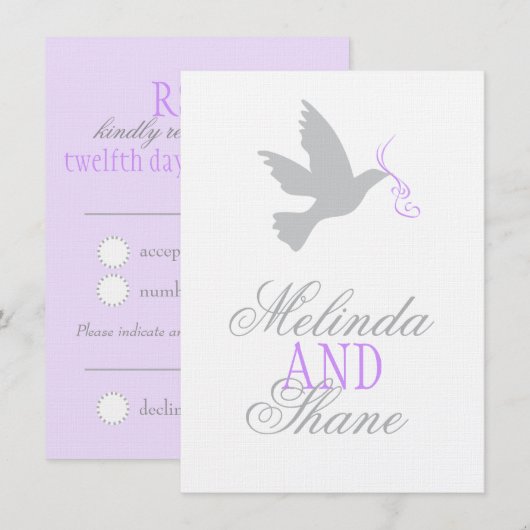 Grijze duif paarse lint formele trouw-RSVP Kaart (Voorkant / Achterkant)