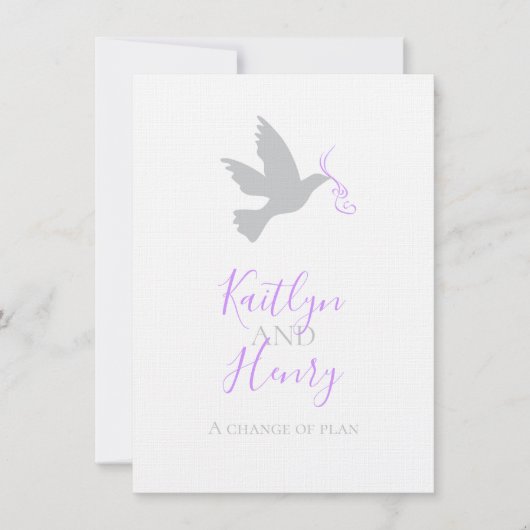 Grijze duif paarse lint verandering van bruiloft p kaart (Voorkant)