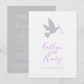 Grijze duif paarse lint verandering van bruiloft p kaart (Voorkant / Achterkant)