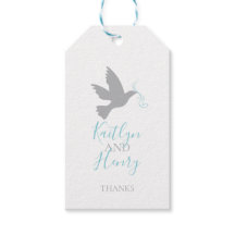 Grijze duif vliegende vogelblauwe linten bruiloft 