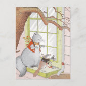 Grijze eekhoorn en vogel die in het raam kijken briefkaart (Voorkant)