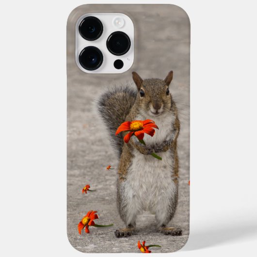 Grijze eekhoorn met rode bloem Case-Mate iPhone case (Achterkant)