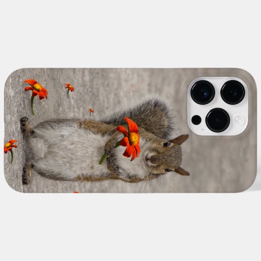 Grijze eekhoorn met rode bloem Case-Mate iPhone case (Achterkant (horizontaal))