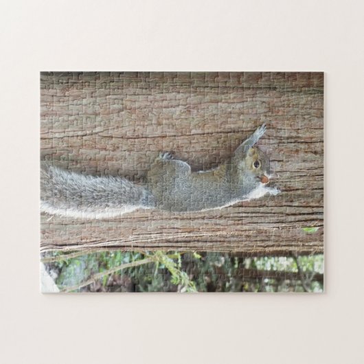 Grijze eekhoorn op boomstam legpuzzel (Horizontaal)