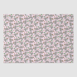 Grijze eekhoorns op roze tissuepapier