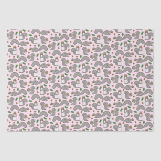 Grijze eekhoorns op roze tissuepapier (Voorkant)