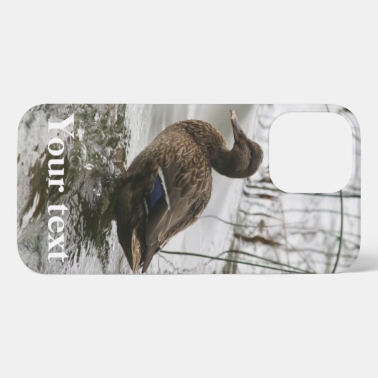 Grijze eend op donker het meer iPhone hoesje (Achterkant horizontaal)