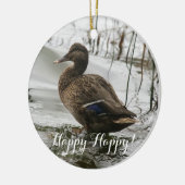 Grijze eend op donker het meer keramisch ornament (Links)