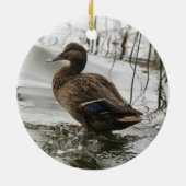 Grijze eend op donker het meer keramisch ornament (Achterkant)