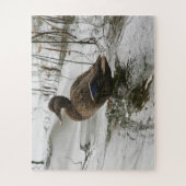 Grijze eend op donker het meer legpuzzel (Verticaal)